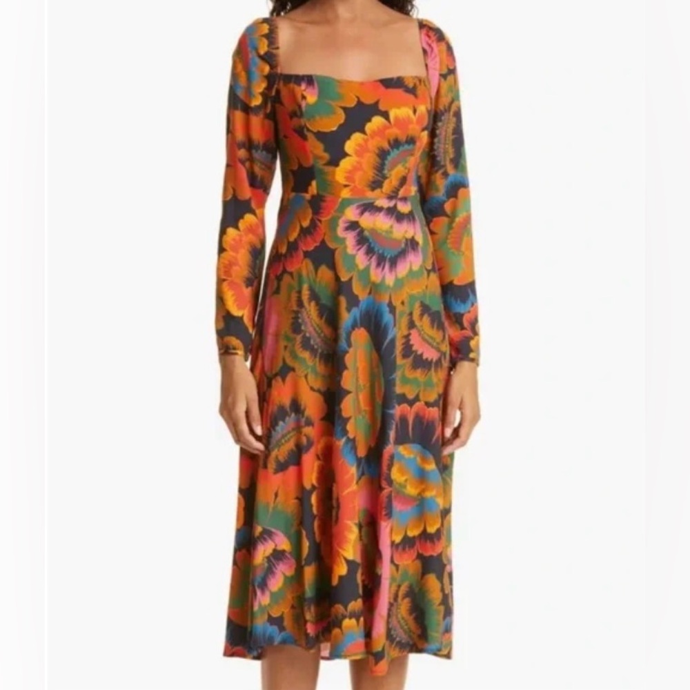 NWT Farm Rio Colorful Flowers Midi Dress - Sz S